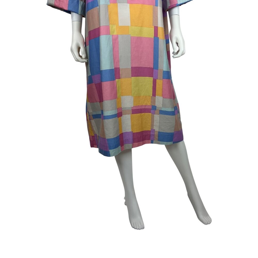 Vintage 70s Colorblock Dress Womens XL Pastel Artsy Forever Catherine Ogust - Picture 8 of 14
